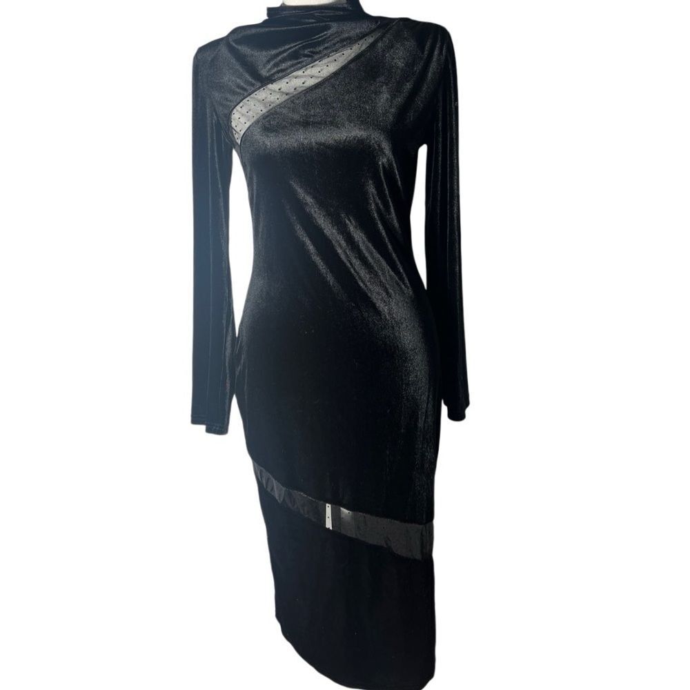 Velour Woman’s Black Cocktail‎ Bodycon Dress Size Large